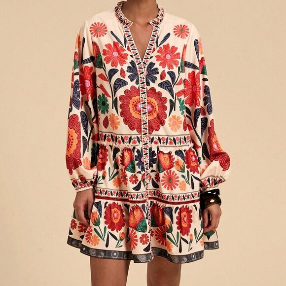 Multicolor Boho Women's Printed Loose Smock Dress - Picture 6 of 6